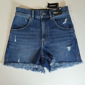 Express Jean Shorts Womens 00 Mom Short Denim Jorts High Rise Dark Was Cutoffs